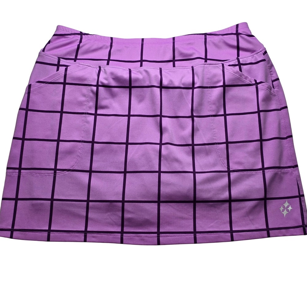 JoFit Women's Size L Golf Skort Purple Grid Print Built-In Shorts